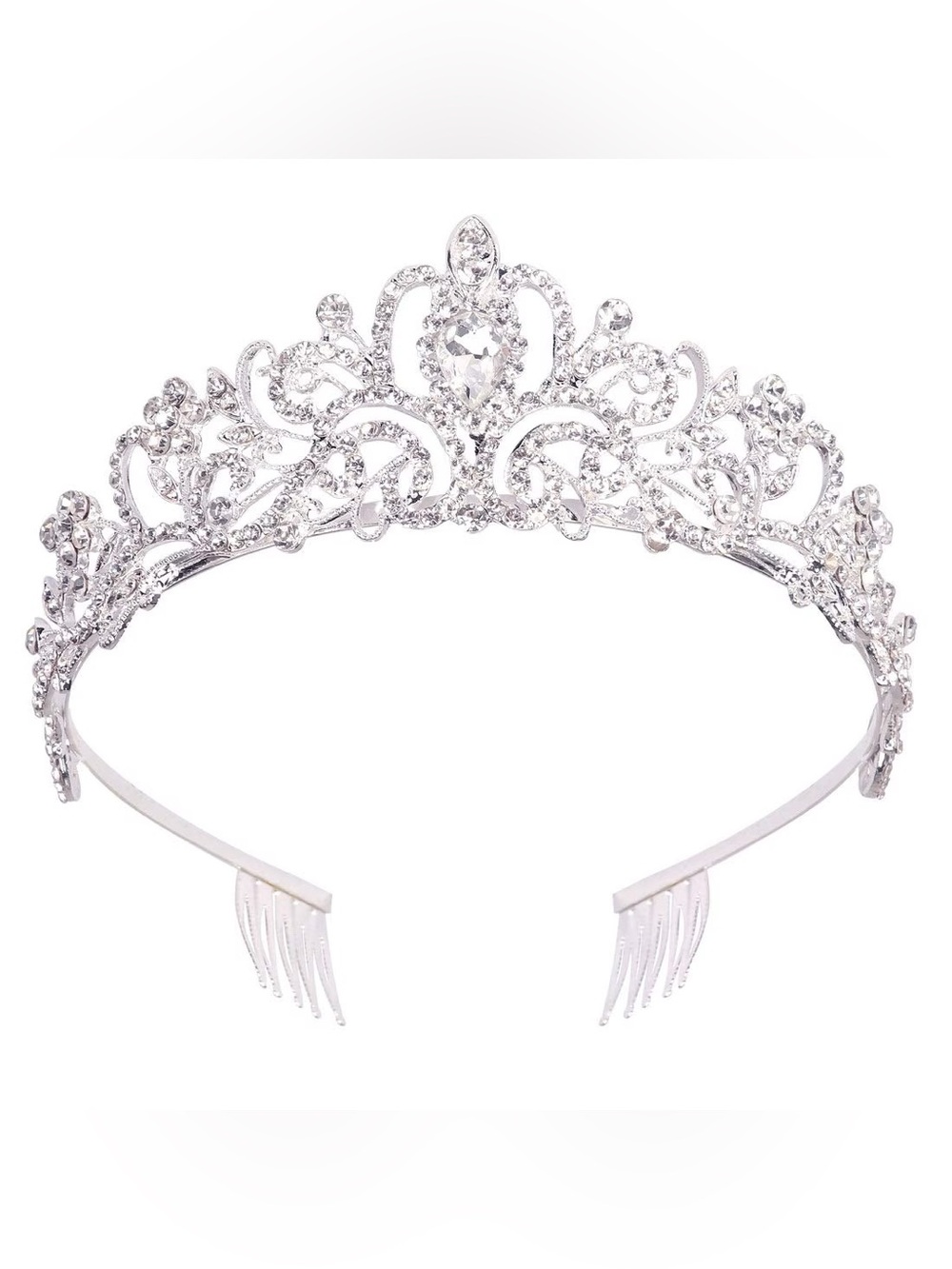 Silver Crystal Tiara Crown - Elegant Rhinestone Headpiece